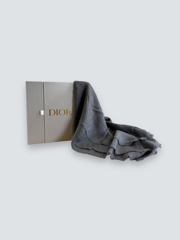 Christian Dior Grey Oblique Wool, Silk & Cashmere Shawl