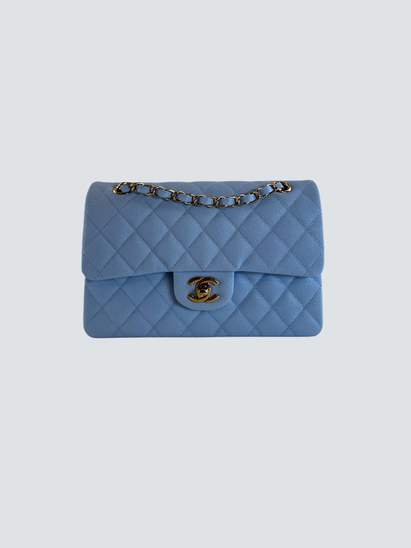 Chanel Baby Blue Caviar Leather Small Double Flap