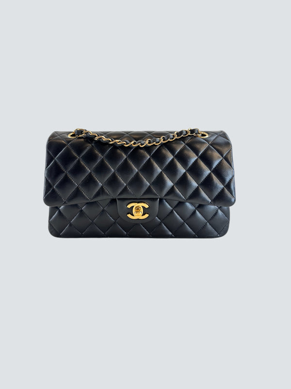 Chanel Black Lambskin Leather Medium Double Flap