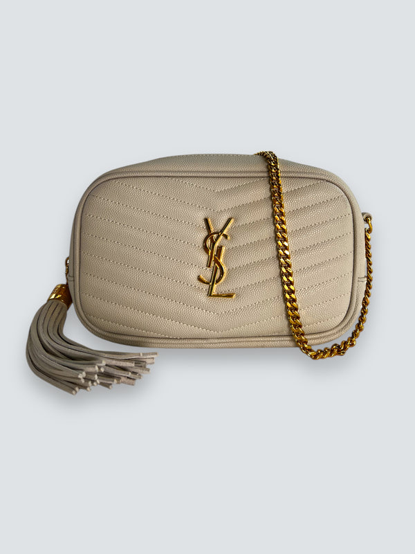 Saint Laurent Cream Chevron Leather “Mini Lou” Crossbody