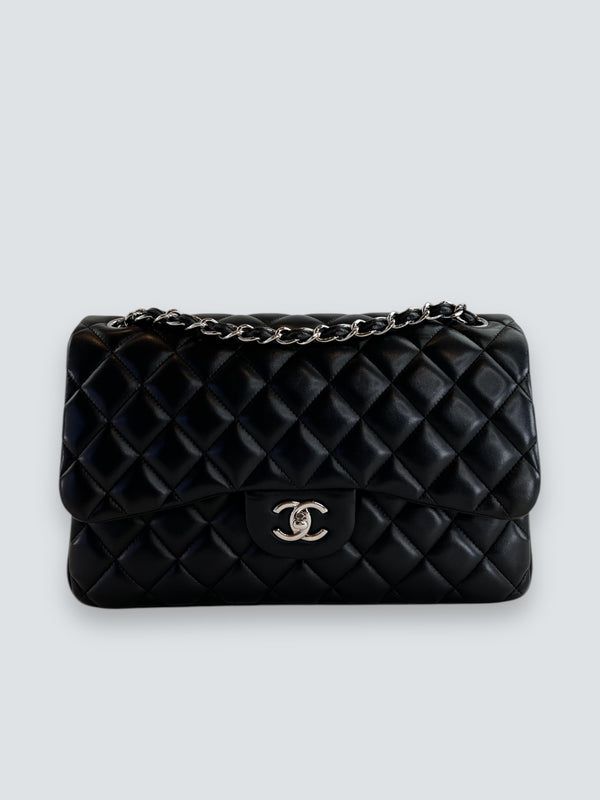 Chanel Black Lambskin Leather Jumbo Double Flap