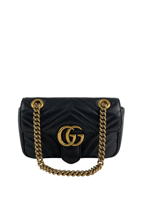 Gucci Black Chevron Leather Mini Marmont Crossbody