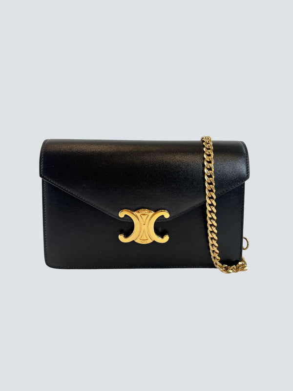 Celine Black Leather Margo Wallet on Chain