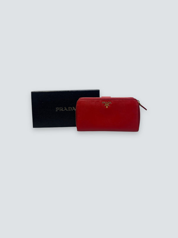 Prada Red Saffiano Leather Long Wallet