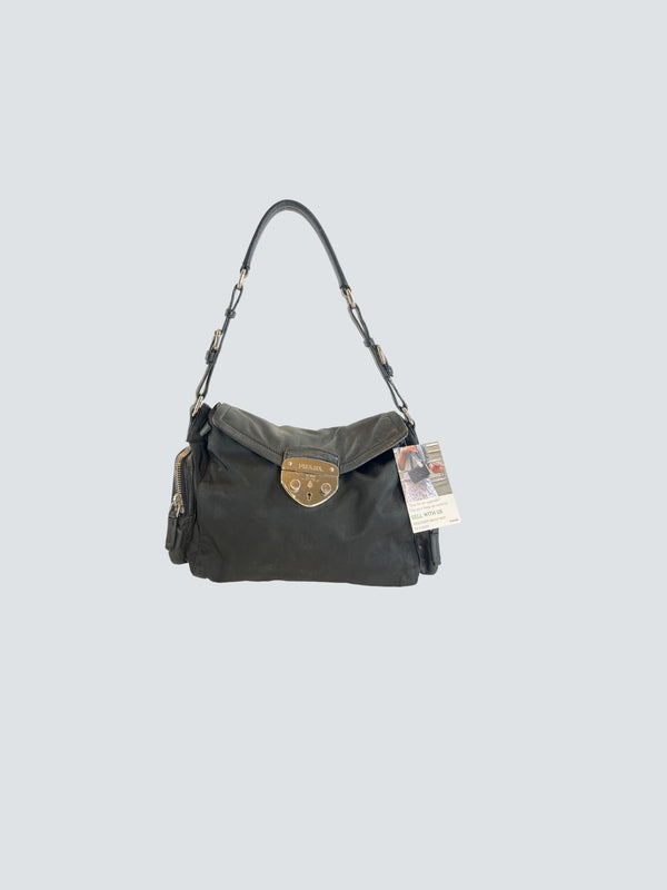 Prada Black Nylon & Leather Shoulder Bag