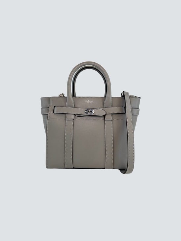 Mulberry Pale Grey Leather Mini Zipped Bayswater