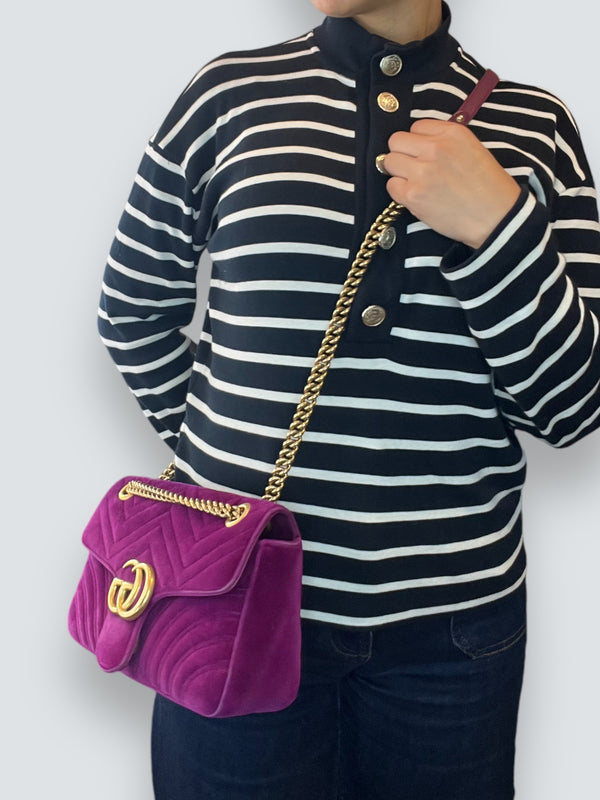 Gucci Fushia Velvet  GG Marmont Crossbody