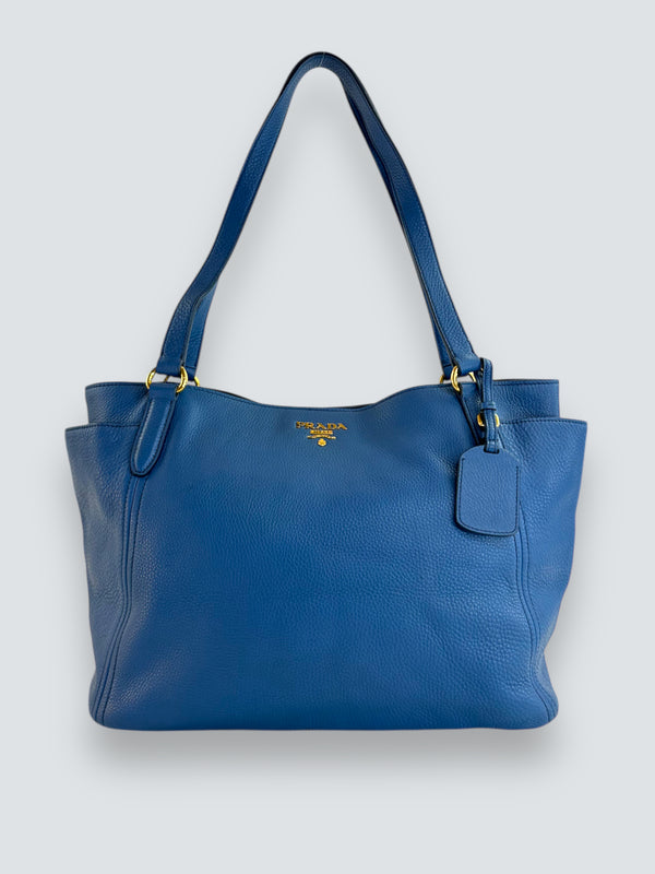 Prada Blue Leather Side Pockets Tote