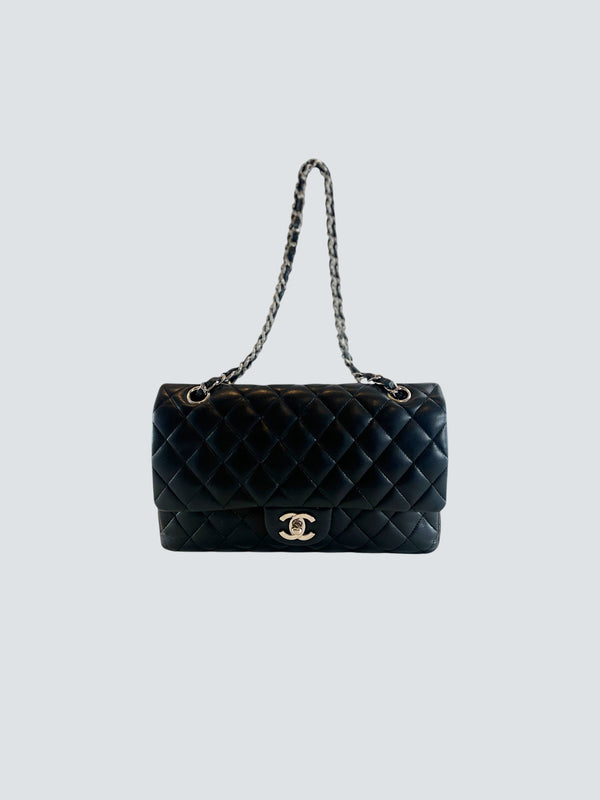 Chanel Black Lambskin Leather Medium Double Flap