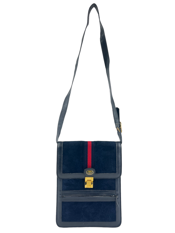 Gucci Navy Suede & Leather Vintage Crossbody Bag