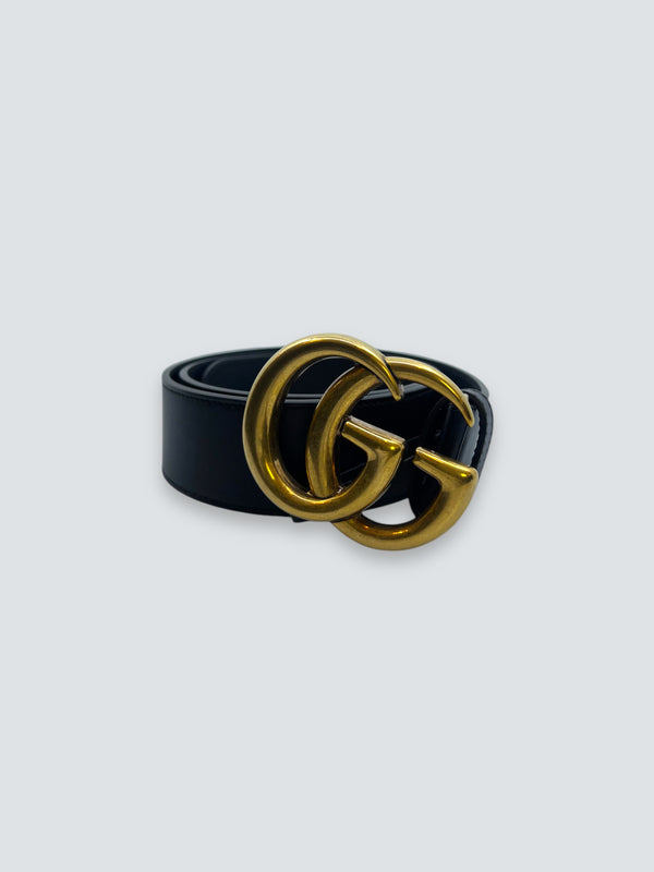 Gucci Black Leather GG Belt - Size 32"