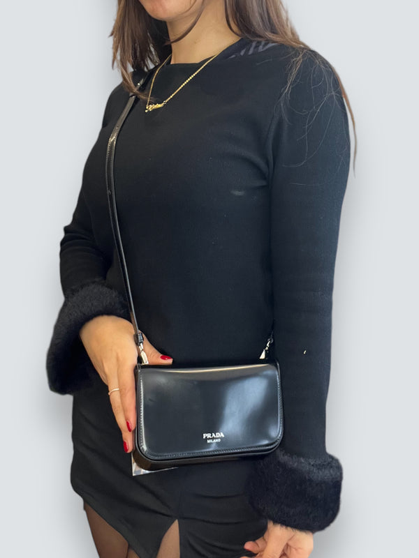 Prada Black Patent Leather Mini Crossbody / Waistbag