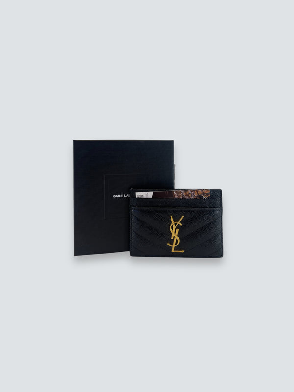 Saint Laurent Black Matelasse Leather "Cassandre" Card Holder