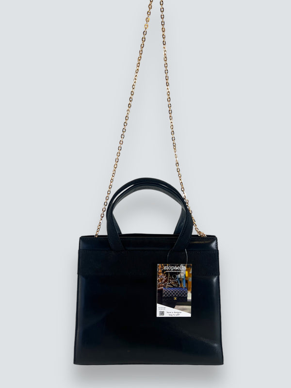 Salvatore Ferragamo Black Leather "Vara"  Chain Tote