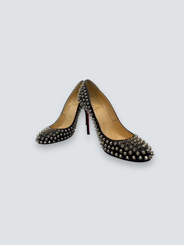 Christian Louboutin Black & Silver Studded Heels - UK 36