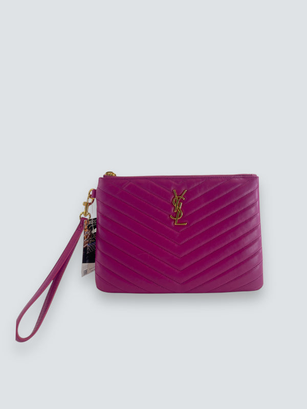 Saint Laurent Magenta Matelasse Leather "Cassandre" Clutch