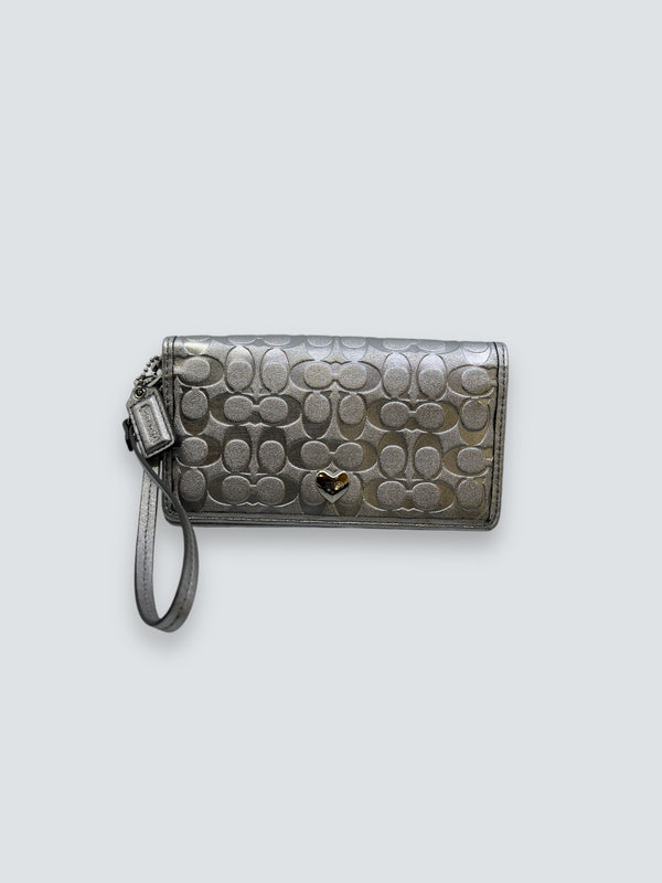 Coach Silver Leather Wallet With Wristlet