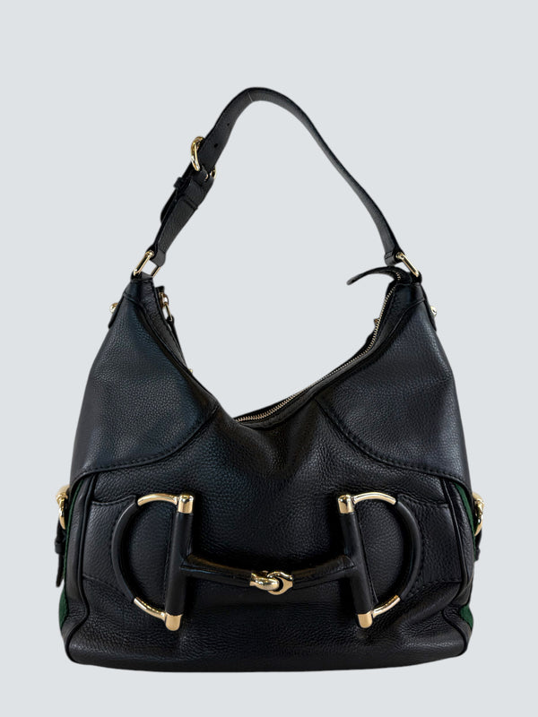 Gucci Black Leather Horsbit Heritage Hobo