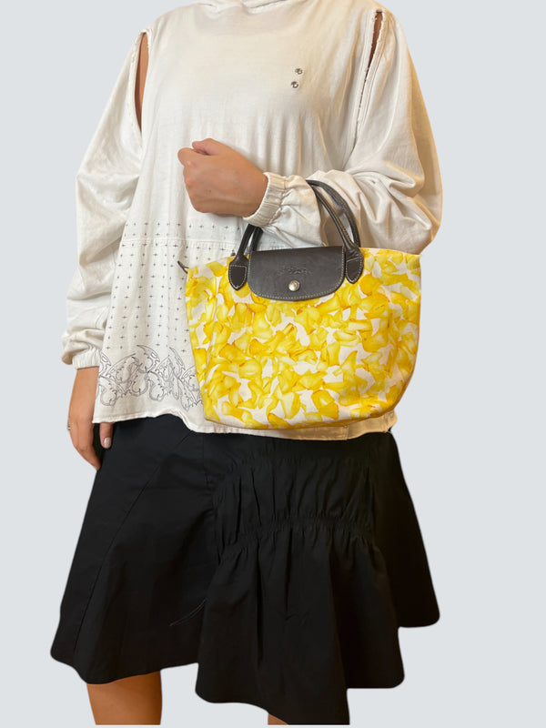 Longchamp Yellow Printed Nylon Small "Le Pliage" Tote