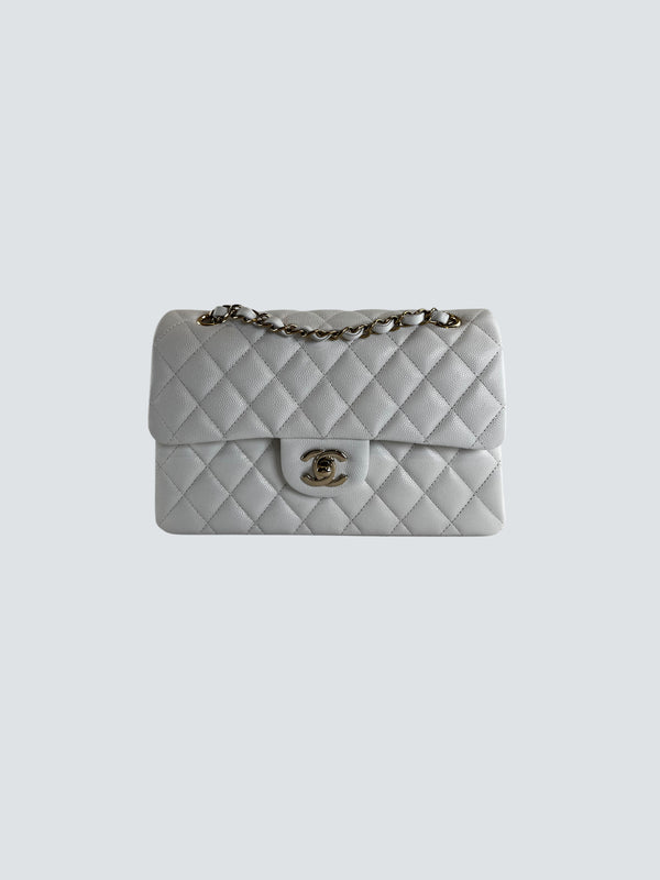 Chanel White Caviar Leather Small Double Flap