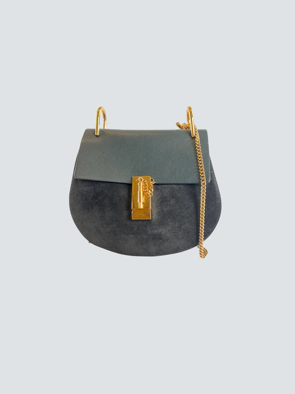 Chloe Green/Blue Smooth Calfskin Leather & Suede Shoulder Bag