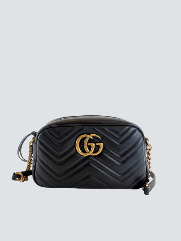 Gucci Black Leather GG Marmont Small Crossbody