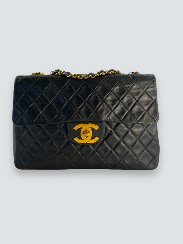 Chanel Black Lambskin Leather Maxi Shoulder Bag