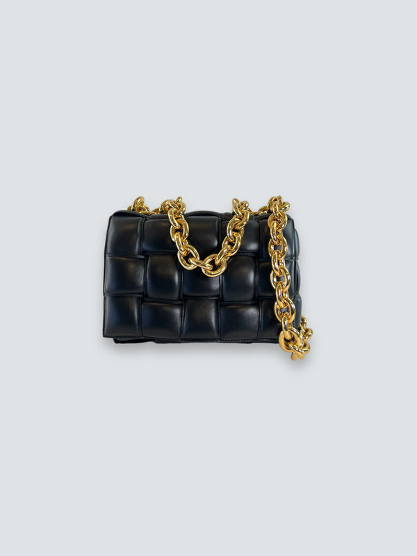 Bottega Black Quilted Leather Chain Cassette Shoulder Bag