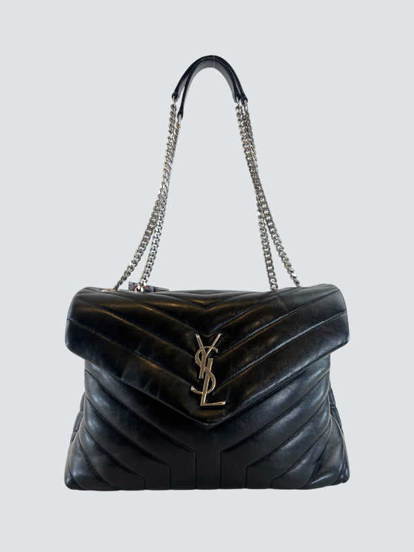 Saint Laurent Black Quilted Leather Large "LouLou" Shoulder Bag