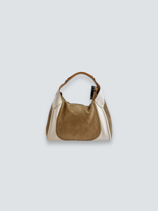 Tod's Cream & Tan Leather/Suede Shoulder Bag