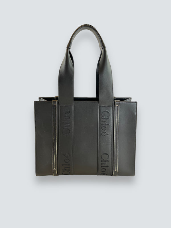 Chloe Black Leather Woody Tote