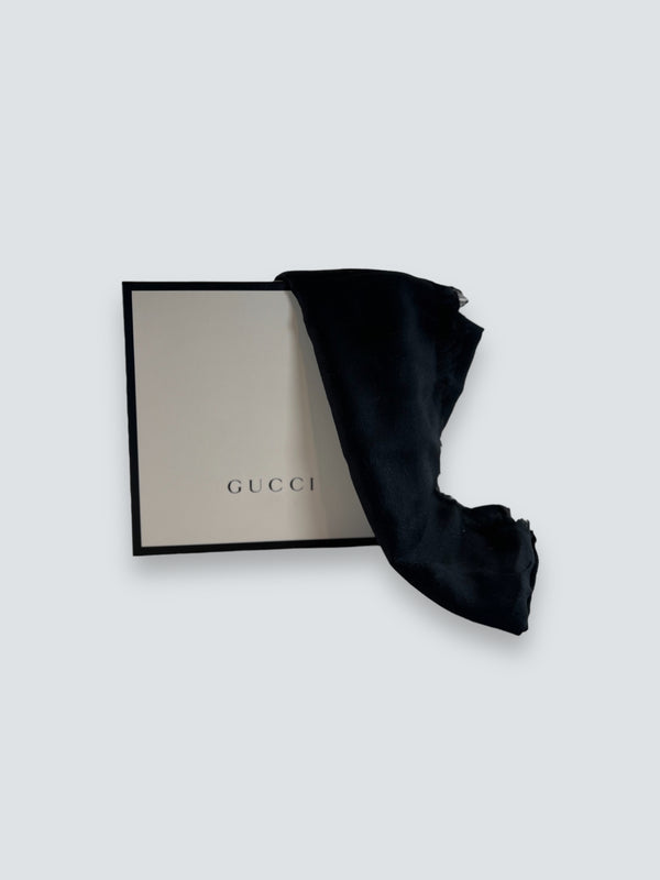 Gucci Black Monogram Wool and Silk Knit Scarf