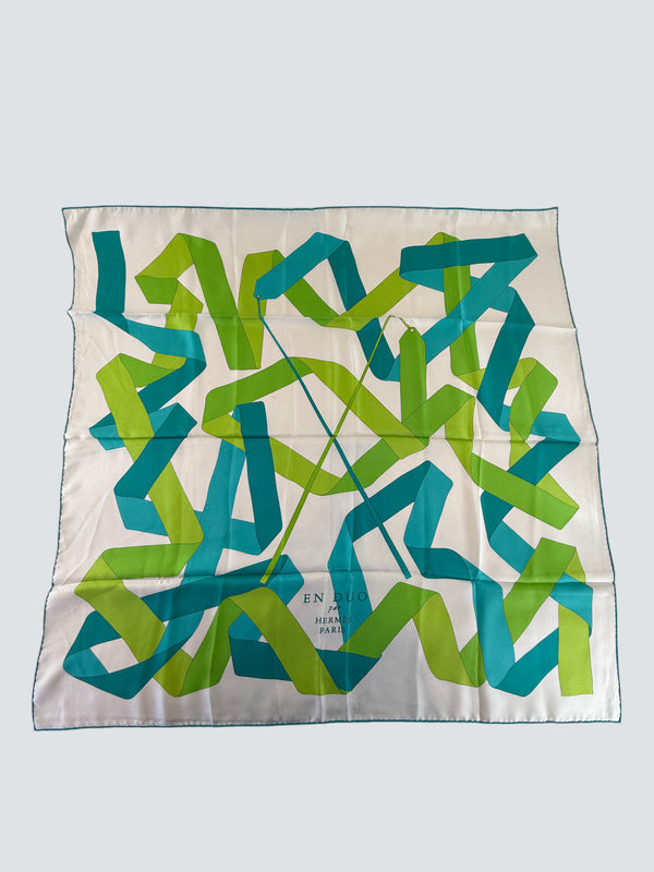 Hermès Green and White Printed Silk Scarf