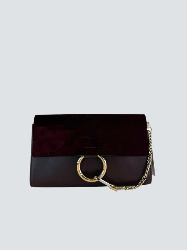 Chloe Burgundy Suede & Leather "Faye" Clutch