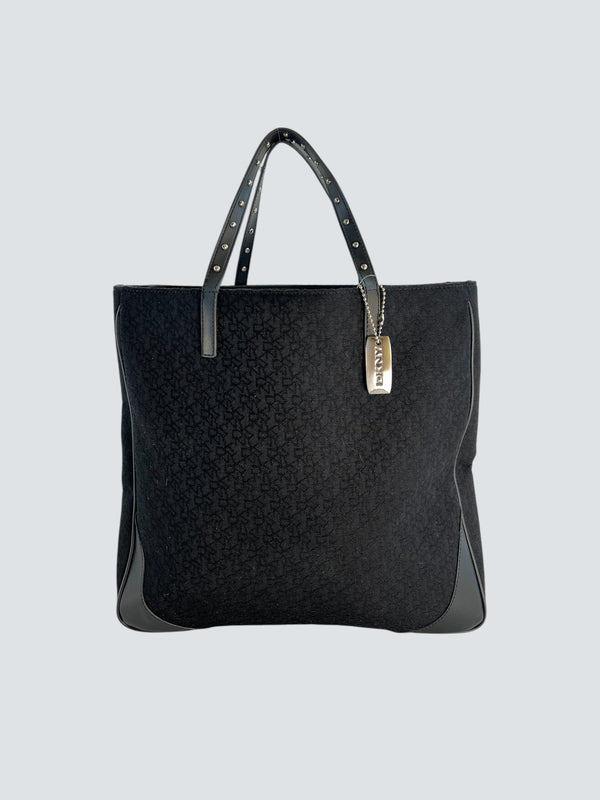 DKNY Black Monogram Canvas & Leather Tote