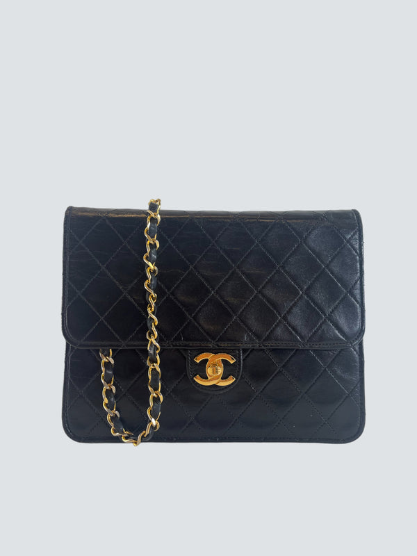 Chanel Vintage Black Lambskin Leather Small Shoulder Bag