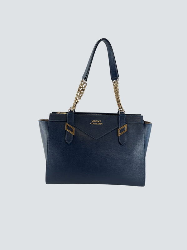 Versace Navy Leather Shoulder Bag