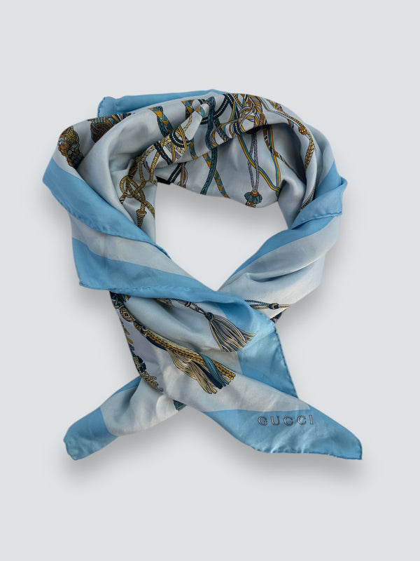 Gucci Blue Silk Print Scarf