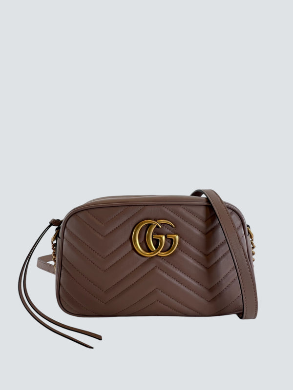 Gucci Taupe Leather GG Marmont Small Crossbody