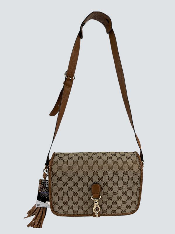 Gucci Monogram Canvas & Stitched Leather "Marrakech" Satchel