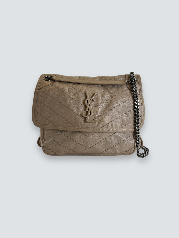 Saint Laurent Cream Crinkle Leather "Niki" Crossbody