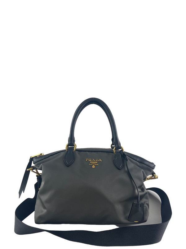 Prada Grey Nylon & Charcoal Leather Tote