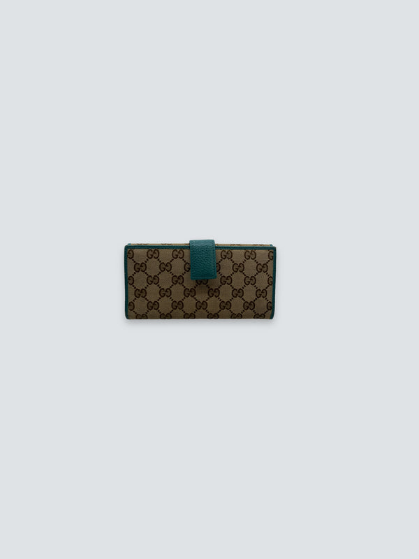 Gucci Monogram Canvas and Turquoise Leather Wallet