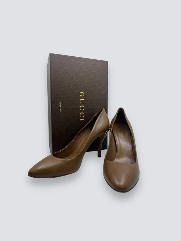 Gucci Brown Leather Heels - Size Uk 5