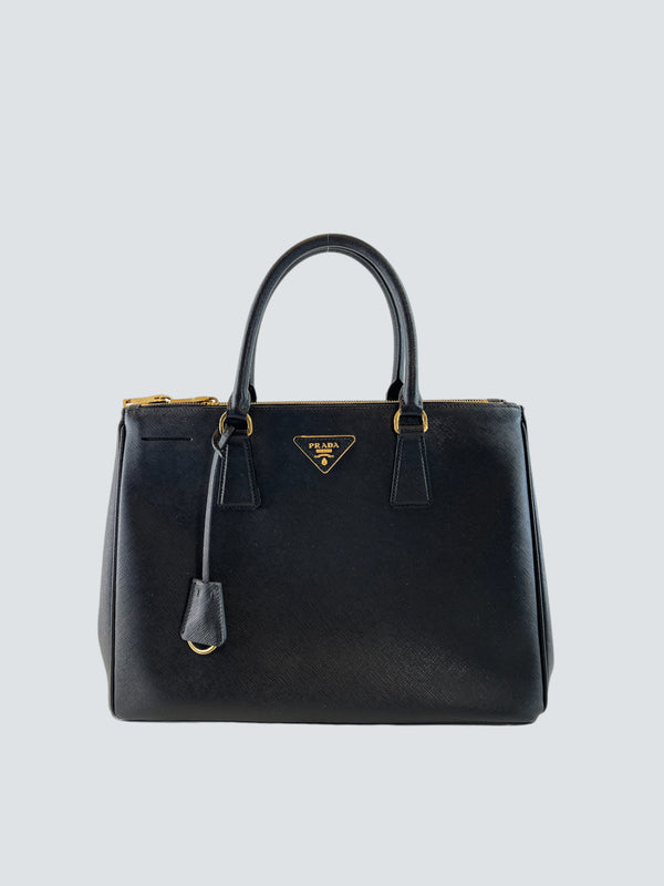 Prada Black Saffiano Leather Double Zip Tote