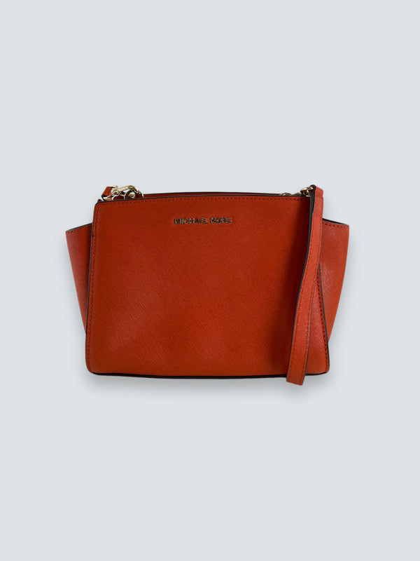 Michael Kors Orange Saffiano Leather Small "Selma" Crossbody