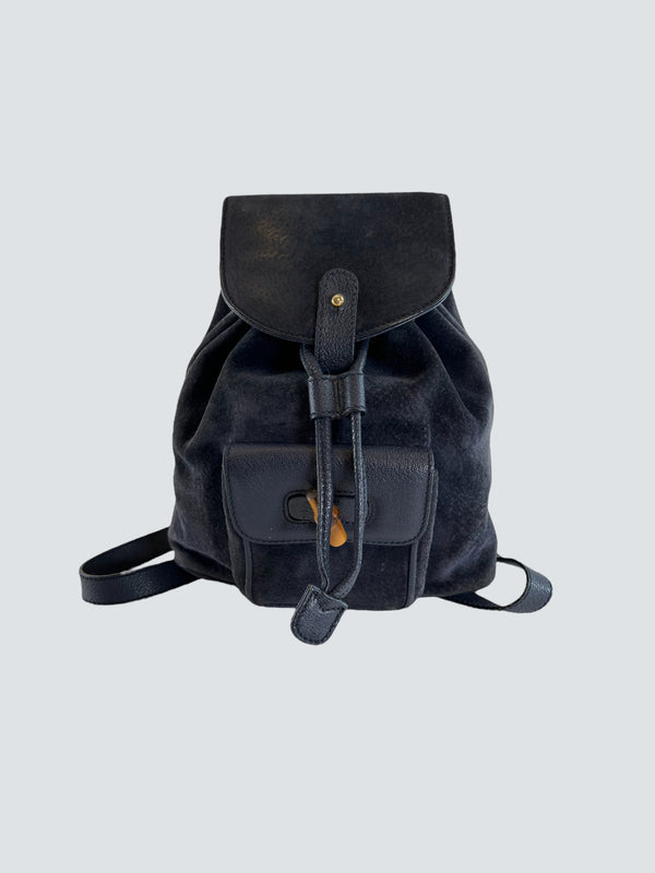 Gucci Vintage Navy Leather & Suede Small Backpack