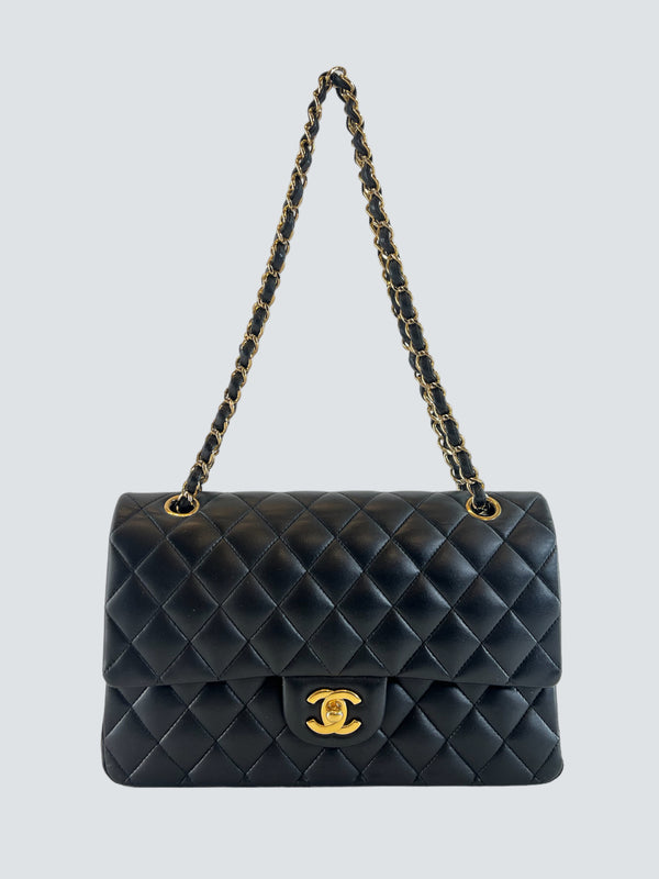 Chanel Black Lambskin Leather Medium Double Flap