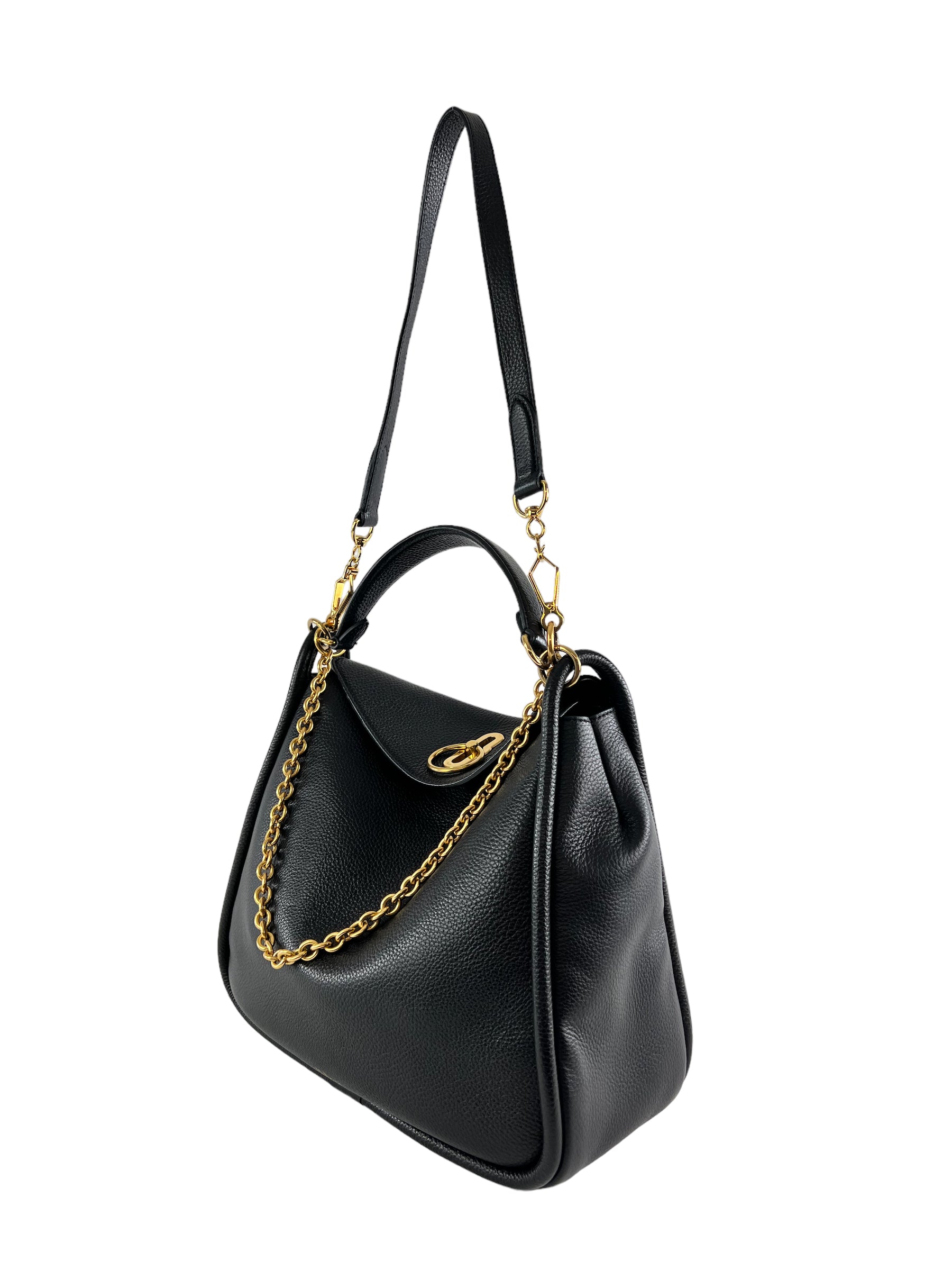 Mulberry Black Grained Leather Leighton Shoulder Bag