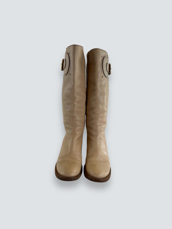 Chloe Size UK 3.5 Cream Leather Boots